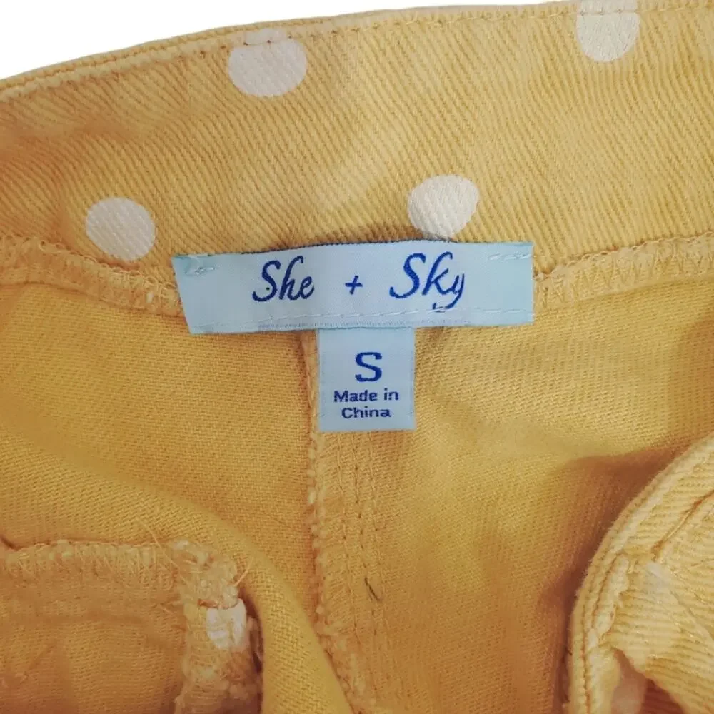 She + Sky | Polka-dot High-Rise Sunny Yellow Denim Shorts